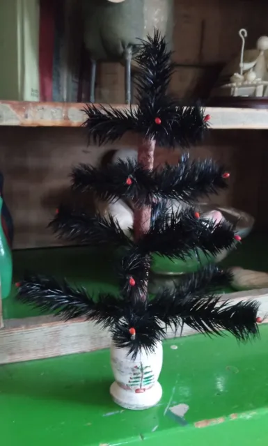 12" Vtg Vintage Feather CHRISTMAS Xmas Tree Primitive Folk Black Branches Age?