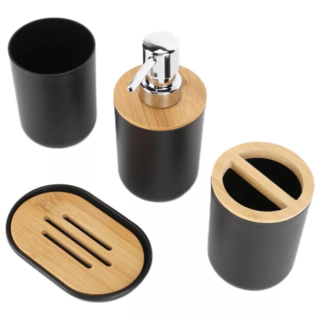 Black)4Pcs Bathroom Accessory Set Bamboo Waterproof Durable Gift Toothbrush