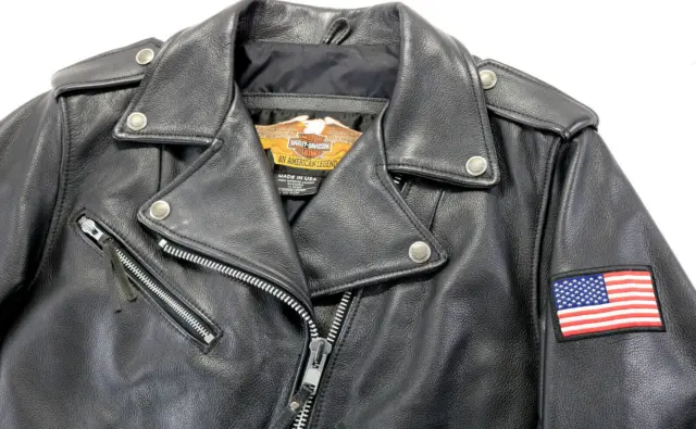 harley davidson womens riding jacket M black leather double zip snap usa biker