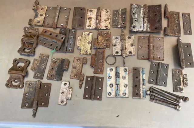 Lot of Assorted Vintage Mixed Fancy Salvaged  Cabinet Door Hinges Parts  #1079