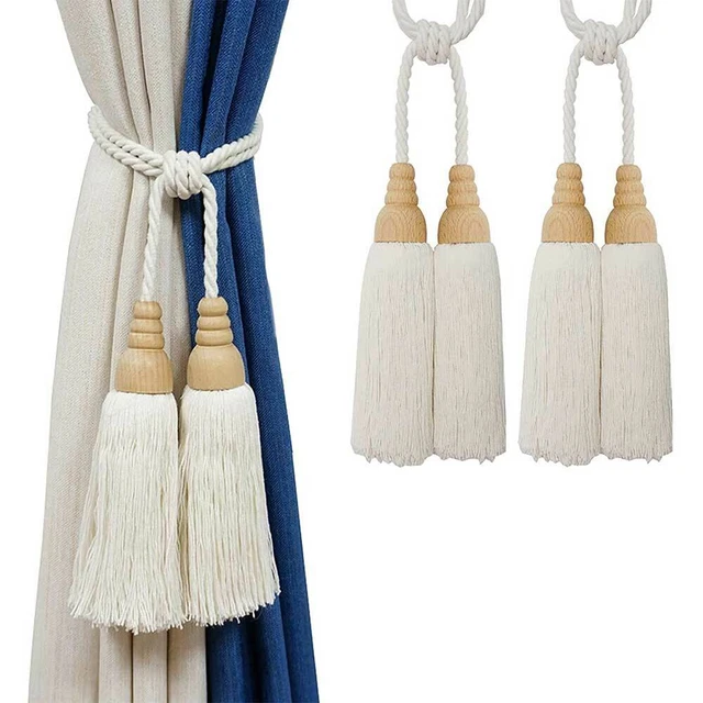 2x Window Curtain Tieback Tie Backs Tassel Rope Drapery Decor Beige Cord / Rope