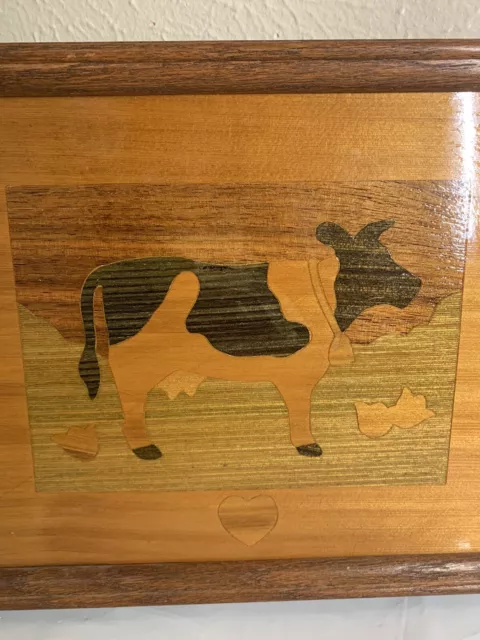 Creative Designs Marquetry Wood Inlay Cow Heart Artwork Plaque Wall Art 10x8 2