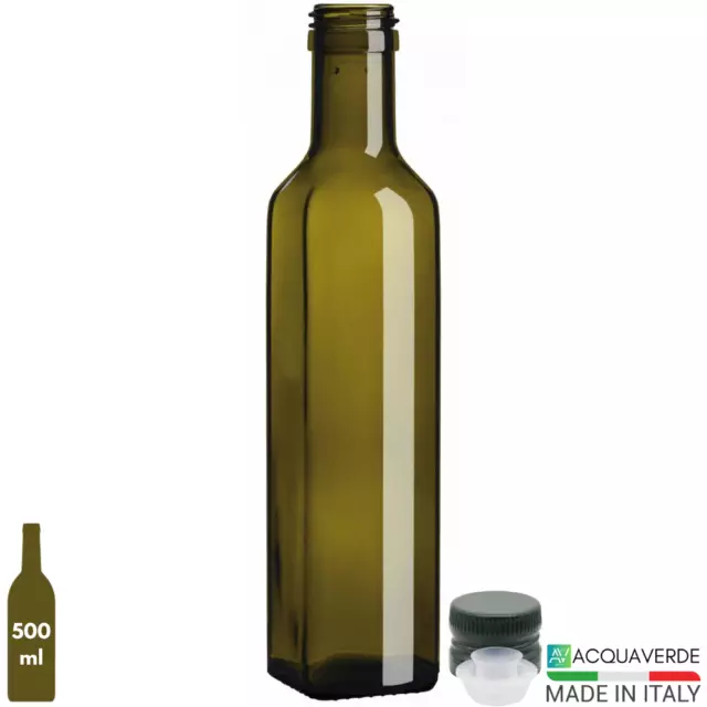 BOTTIGLIA PER OLIO BOTTIGLIE IN VETRO VERDE MARASCA CON TAPPO E DOSATORE 500 ml