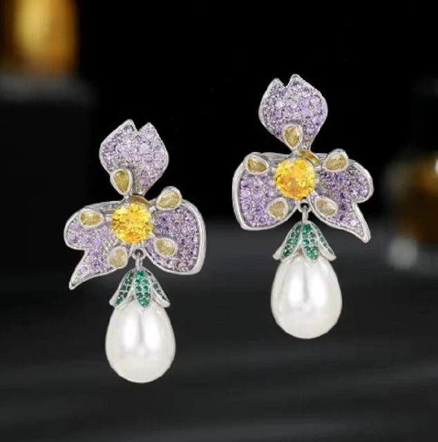 Boucles D'oreilles Pendantes En Plaqué Argent Avec Cristaux Zircon - Neuf Avec étiquettes