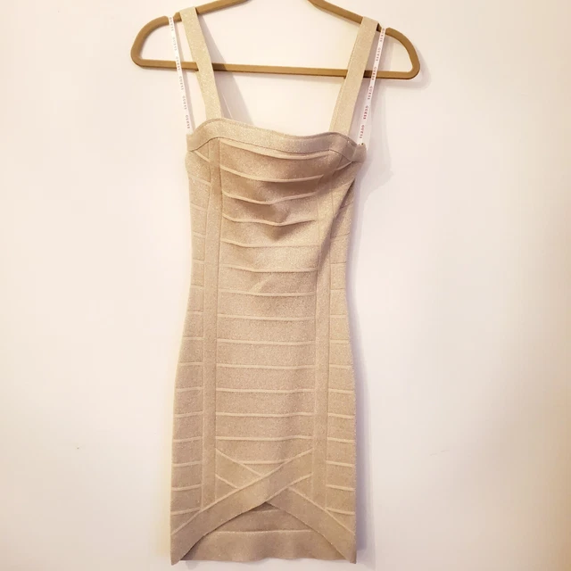 GUESS bandage abito donna corto party/cocktail elegante aderente dorato S