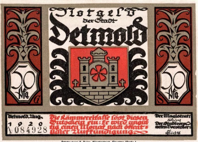 6 x 50 Pfg. Notgeld der Stadt Detmold (NRW) 1920