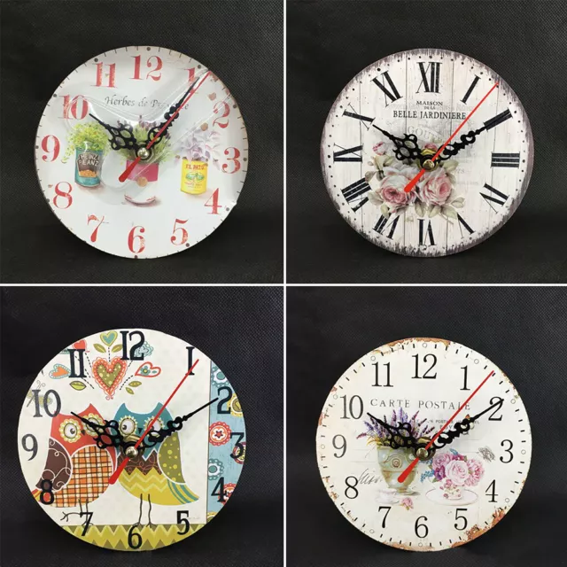 12cm Chic Wooden Shabby Office Vintage Kitchen Rustic Home Timer Wall Clock