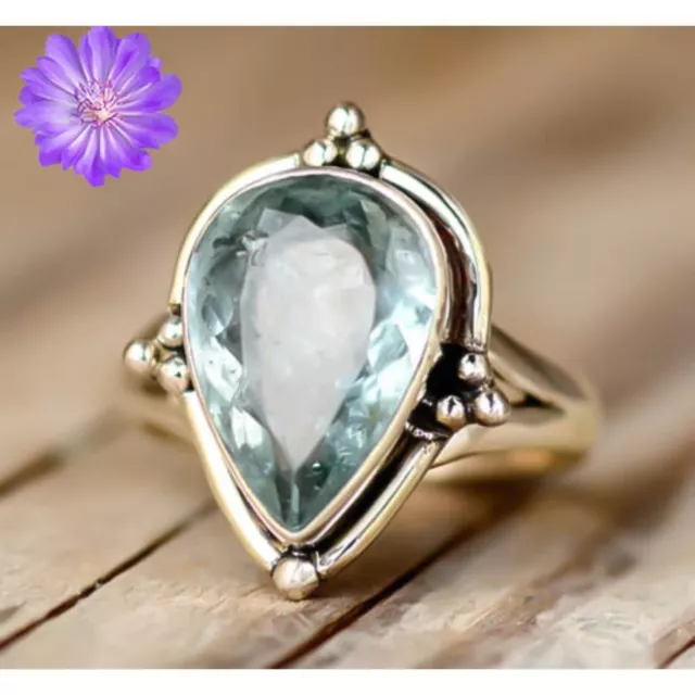 Natural Green Amethyst Cluster Ring 925 Sterling Silver Handmade Jewelry 3