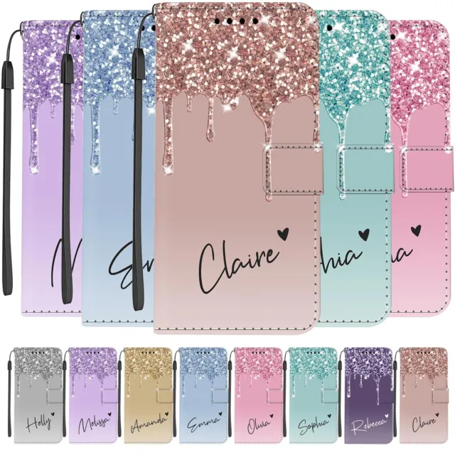 Glitter Personalized Case For iPhone 14 Pro Max 13 12 11 XR Folio Leather Cover