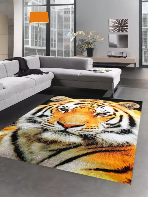 Alfombra de diseño motivo del tigre naranja cream black