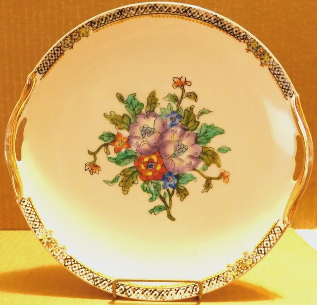 Plate~Noritake "M" Floral Hand Painted With Handles Made In Japan Single Dish