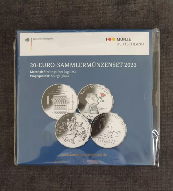 BRD - 4 x 20 Euro Sammlermünzen Set 2023 - Sterlingsilber Spiegelglanz OVP