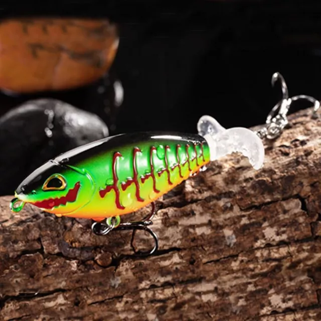 Bass 2 Segment Rotating Tail Fishing Lure Plopper Fish Bait VMC Hooks