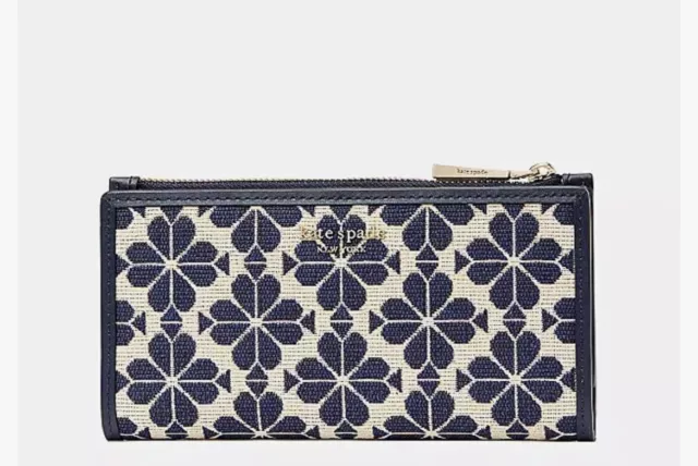 Kate Spade New York Spade Flower Jacquard Zip Large Slim Wallet Blue Multicolor