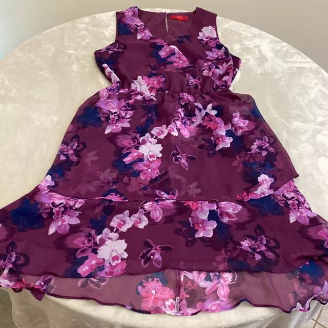 Jennifer Lopez Womens Purple Floral Ruffle Sleeveless Fit And Flare Dress Size M