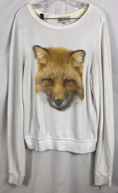 Wildfox Fox Face Sweatshirt Small White Long Sleeve Pullover Women Small S USA