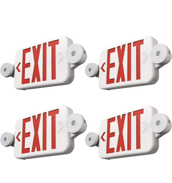 FREELICHT 4 Pack Exit Sign with Emergency Lights, Two LED Adjustable Head Emerge