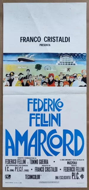 Locandina originale AMARCORD Federico Fellini poster 33 x 70 cm