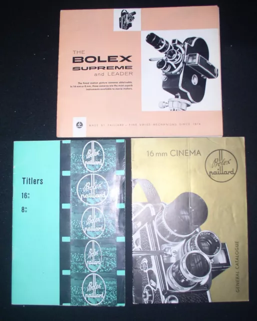 3x Bolex Paillard lot of 3 brochures/catalogs~Bolex Supreme/16mm Cinema/Titlers