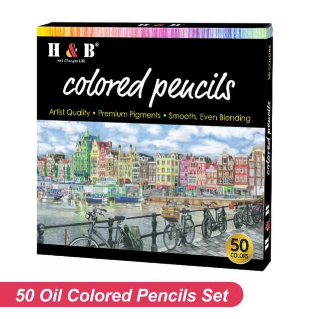 H&amp;B Lot de 50 crayons de couleur à l'huile pré-affûtés pour étudiants, T5Q7