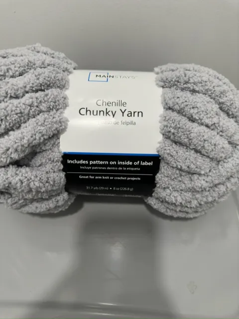 Mainstays Chunky Chenille Yarn, Soft Silver, 31.7 Yards, Gray