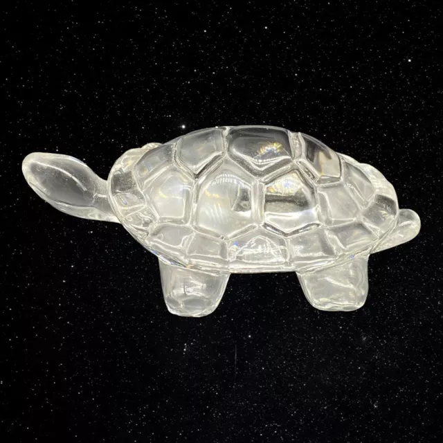 Vintage Art Glass Clear Crystal Turtle With Shell Paperweight Figurine 1”T 4”W