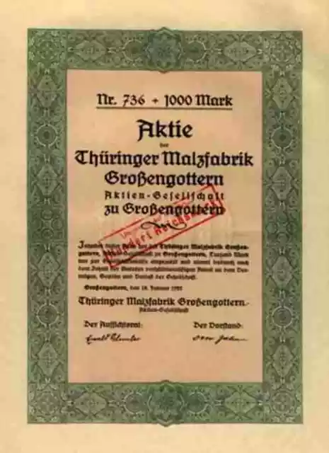 Thüringer Malzfabrik AG 1922 Großengottern  Langensalza Thüringen Union Dortmund