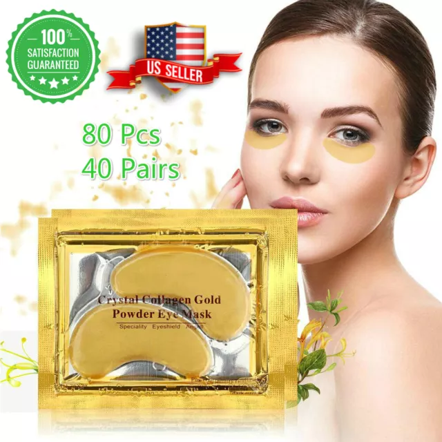 80pc 24K Gold Crystal Collagen Eye Mask Patch Gel Wrinkle Anti Aging Dark Circle