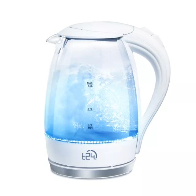 LED Glas Wasserkocher 1,7 Liter mit LED-Beleuchtung, Wasserkocher Glas,Weiß, T24