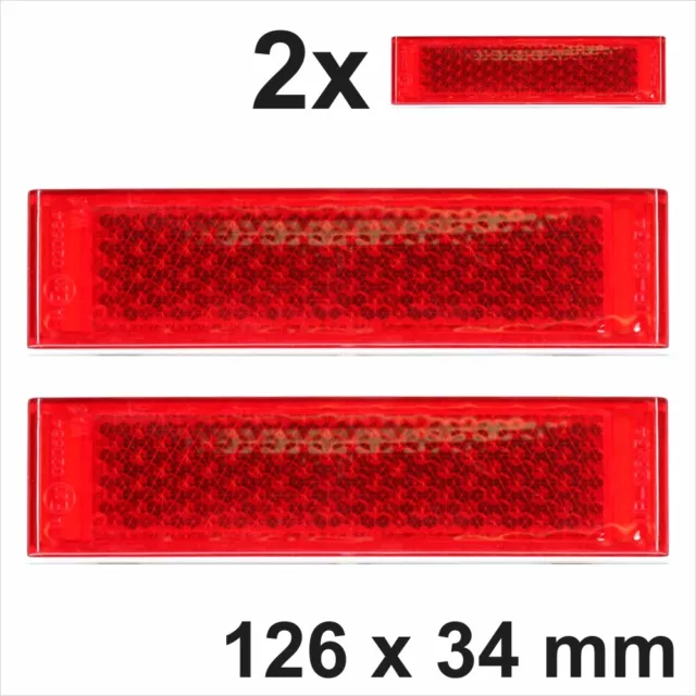 2x 126x34 mm Self-Adhesive Red Oblong Rectangular stick on Reflectors Trailer