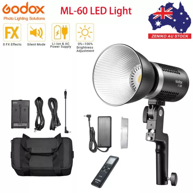 Godox ML60 60Ws Outdoor Handheld LED Video Light Silent Mode+Remote Control