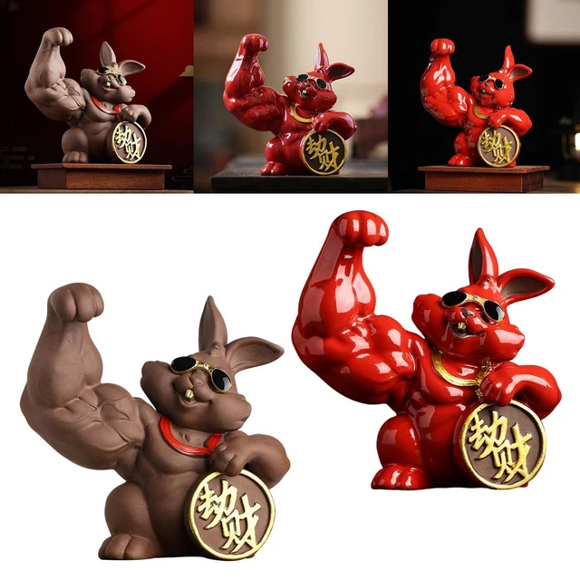 Large Arm Cat Figurine Lucky Chinese Desktop Ornament Statue Sculpture for