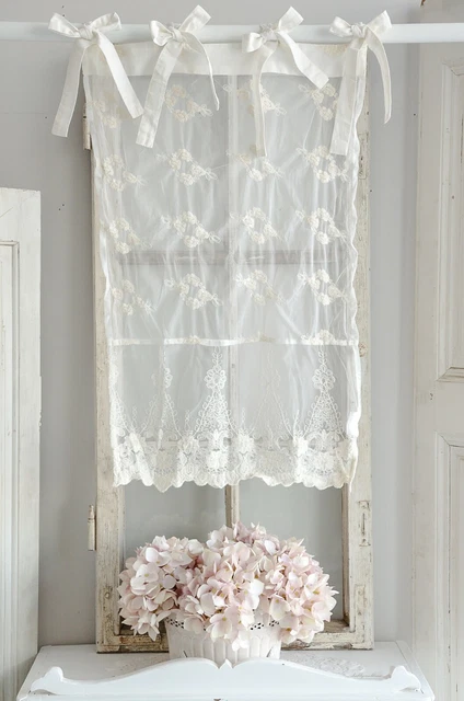 OFFWHITE Gardinen Schal LISA Bestickt 130x250 Shabby Vintage Landhaus Bandaufhaengung Store