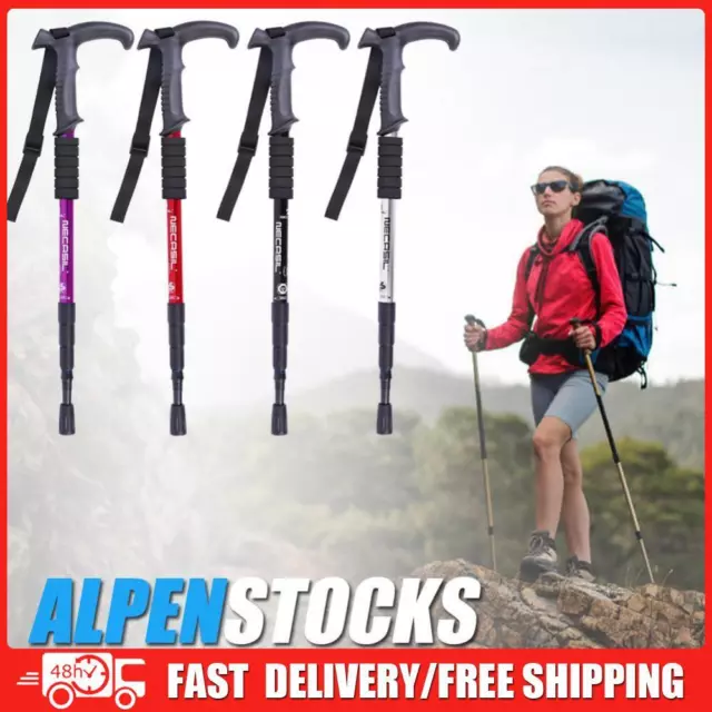 Trekking Pole 4 Sections Telescopic Cane Stick Crutch for Outdoor Hiking Walking