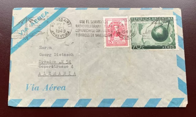 Argentina 1949 Buenos Aires - used airmail cover to Dresden Germany