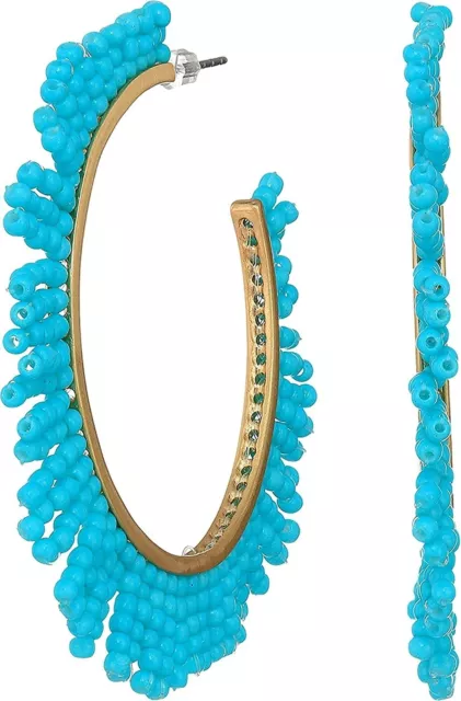 Rebecca Minkoff 185388 Womens Beaded Fringe Hoop Earrings Gold/Turquoise
