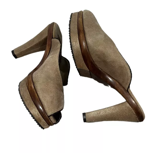 SALPY "Madeline" Handmade Shoes Taupe/Bronze Leather Mules Slides Slip On sz 8