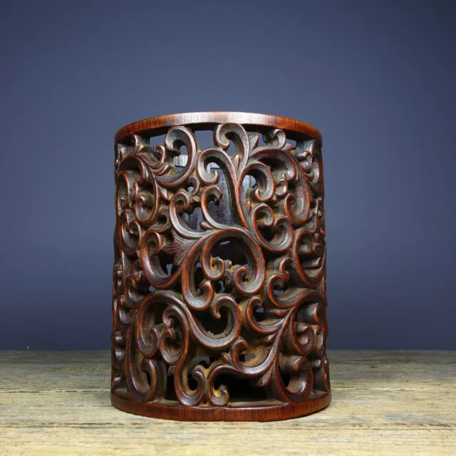 Chinese Natural Bamboo Hand-carved Exquisite Hollow Out Brush Pot 1049