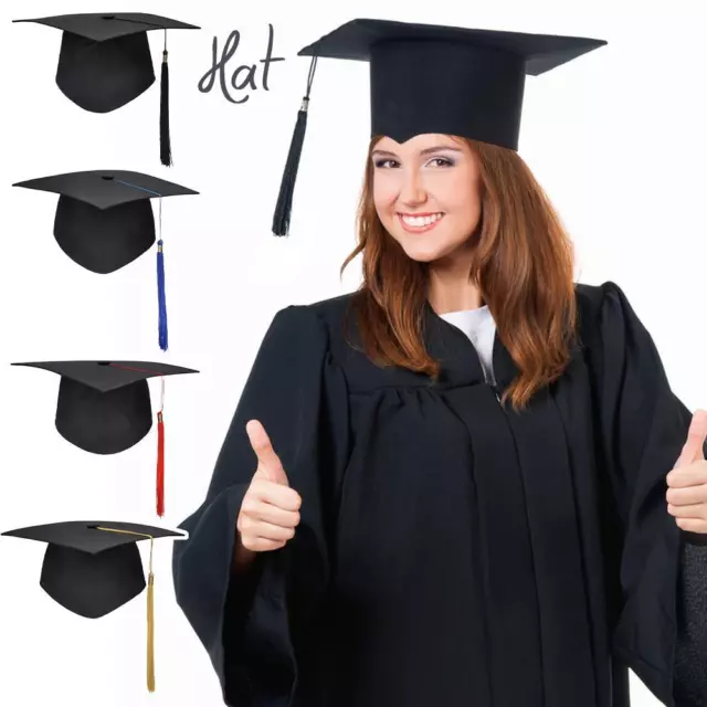 Graduation Mortarboard - Master's Fitted Black Cap Hat, Academic Gown Accessory