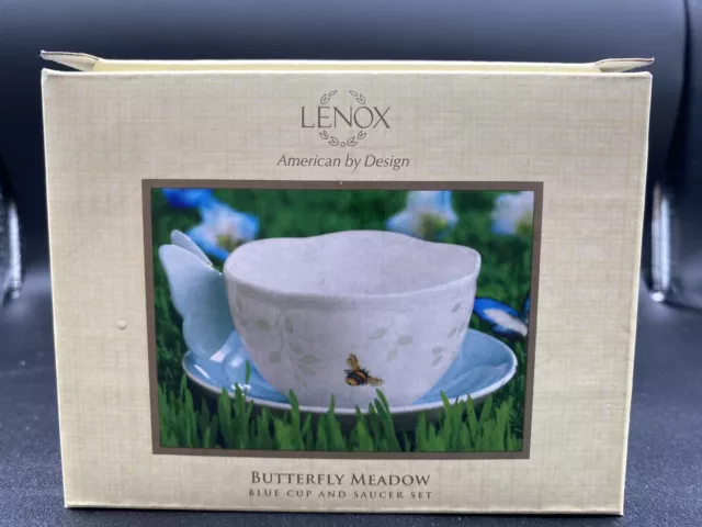 Lenox Butterfly Meadow Cup & Saucer Figural Butterfly Handle Blue