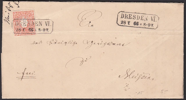 Sachsen 1/2 Ngr. Brief von Dresden nach Meißen, 1866