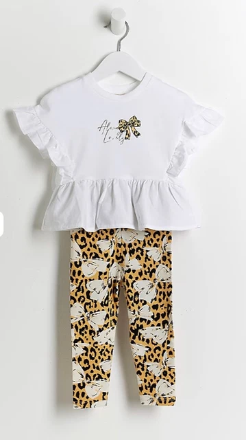 BNWT River Island 3-4 Years GIRLS 2 pc WHITE LEOPARD PRINT T-SHIRT OUTFIT set