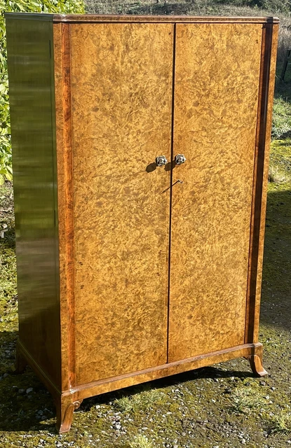 Superb Walnut Art Deco Shelved Tallboy Cabinet/Childs Wardrobe Amazing Veneers