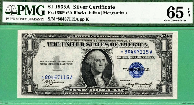 **** STAR **** 1935A  $1 SC **** PMG GEM 65 EPQ **** Fr 1608* 1935 A STAR ****