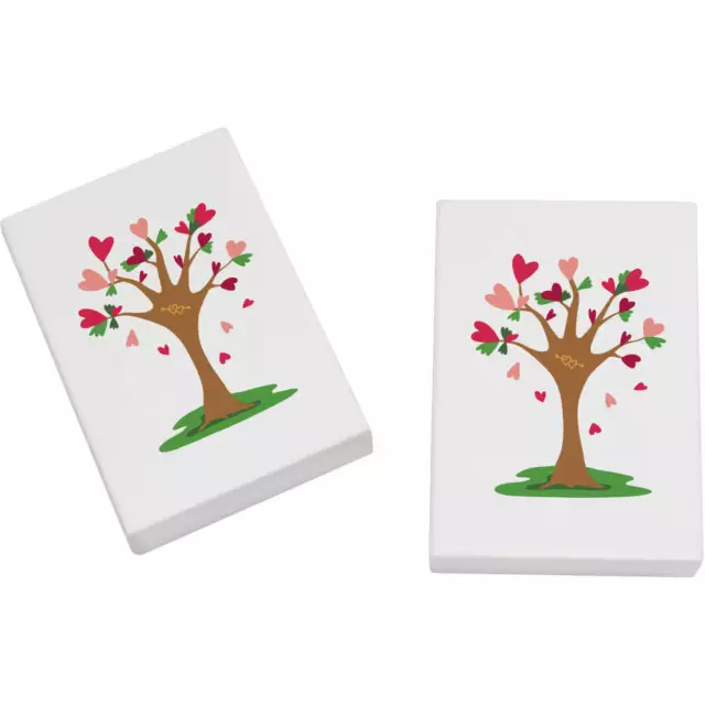 2 x 45mm 'Tree of Hearts with Carving' Erasers / Rubbers (ER00039214)