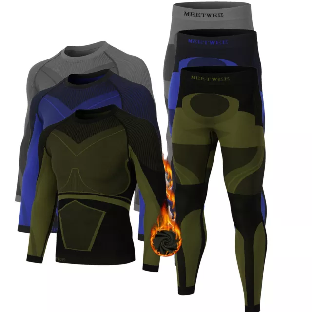 Mens Soft Fleece Lined Compression Base Layer Thermal Underwear Set Long Johns
