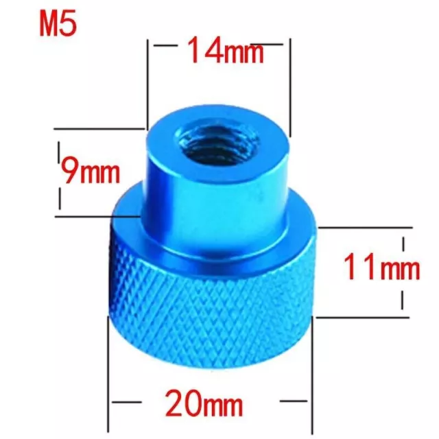1pcs M5 Colorful Aluminum Alloy Hand Nuts Blind Hole Kunrled Nut 20mm Head Dia