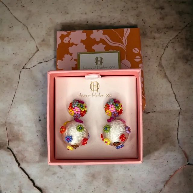 House of Harlow 1960 Amazing Flower Floral Beaded Multi-color Earrings NIB