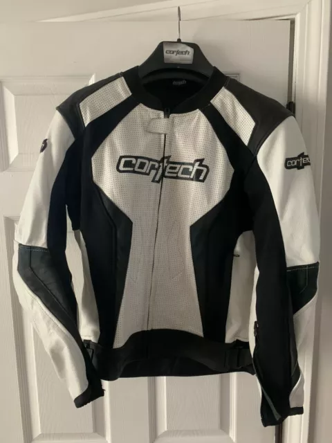 Cortech Latigo 2 White/Black Leather Motorcycle Jacket - Size Large - Used