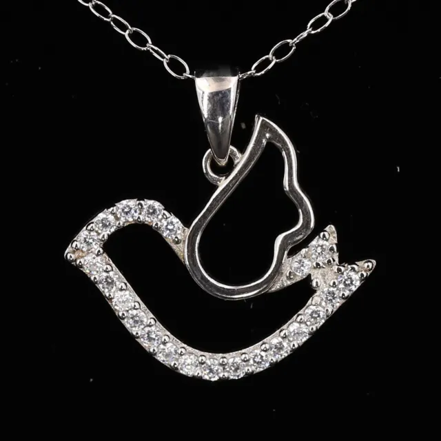 NEW Sterling Silver - CZ Pave Dove Bird Pendant 18" Cable Chain Necklace - 2g